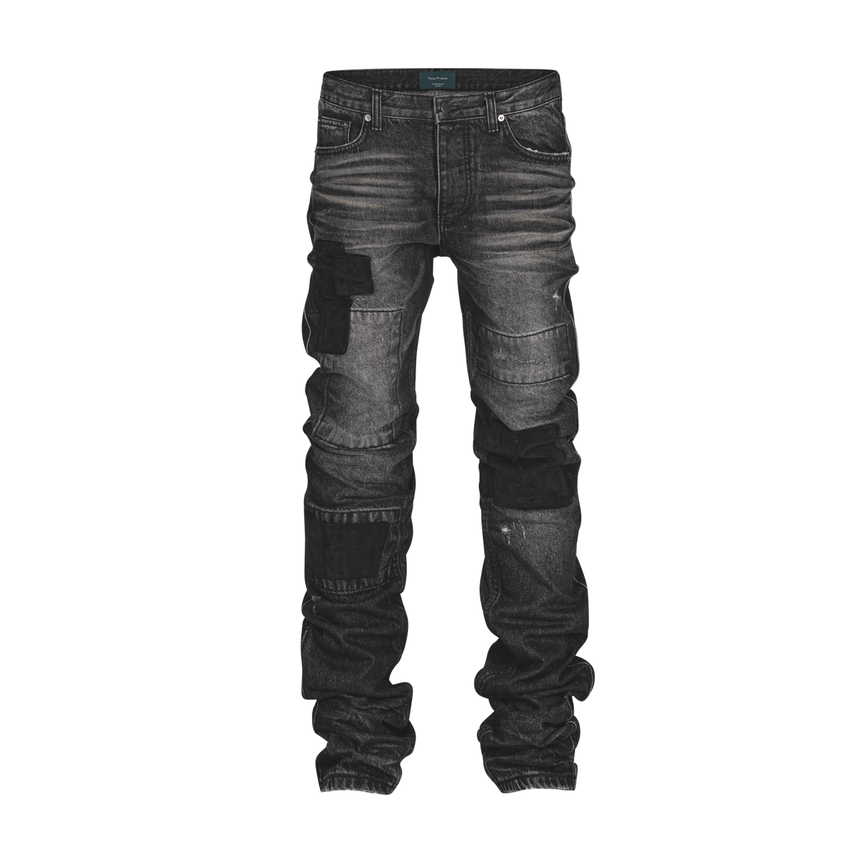 언더마이카 노트르담 패치드 그런지 슬림 진 워시드 블랙(Undermycar Notre Dame Patched Grunge Slim Jeans Washed Black)