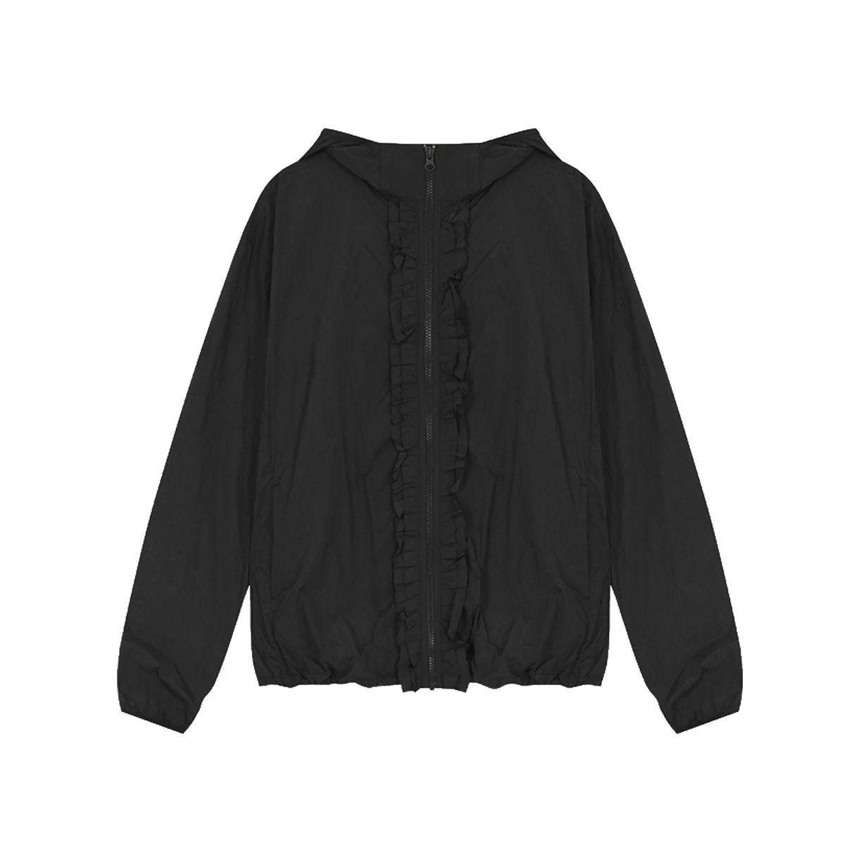 나체 우먼 러플 윈드 브레이커 블랙 - 26SS(Nache Women Ruffle Wind Breaker Black - 26SS)