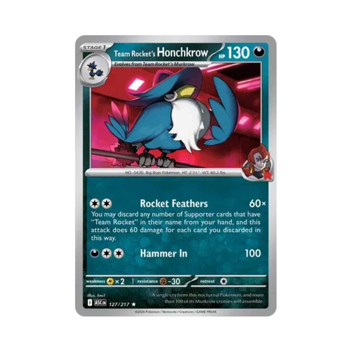 포켓몬 TCG 로켓단의 돈크로우 R 메가 에볼루션 어센드 히어로즈 (영문판)(Pokemon TCG Team Rocket's Honchkrow R Mega Evolution Ascended Heroes (English Ver.)) - 1