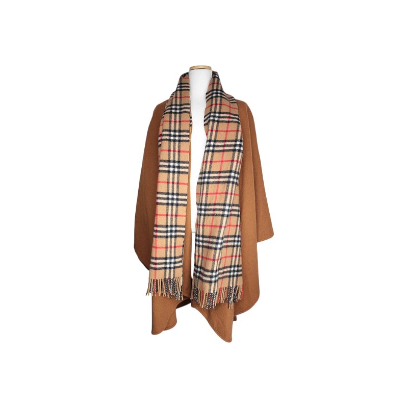 IT6QTNVCFRU4 Burberry Checked Cashmere Cape Long Coat (Oversized)