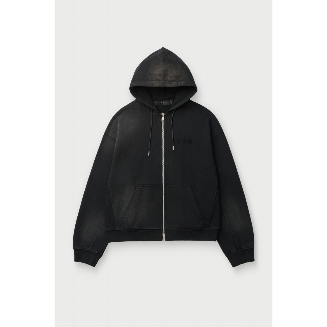 이로 뉘앙스 캔버스 배색 집업 다잉 후디 블랙(IRO Nuance Canvas Color-Block Zip-Up Dyed Hoodie Black) - 2