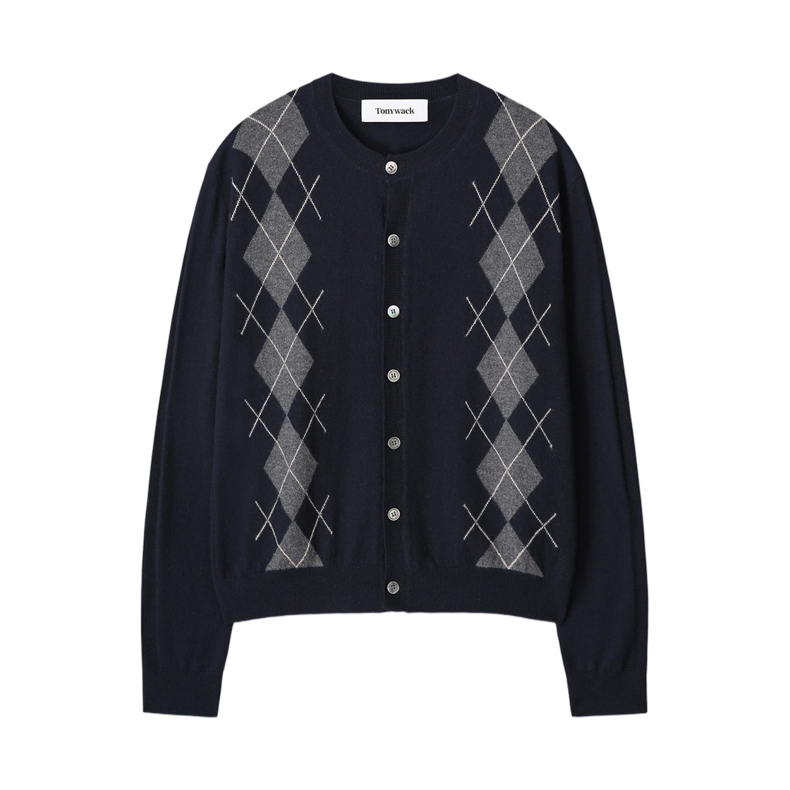 토니웩 메리노 울 아가일 가디건 네이비 그레이(Tonywack Merino Wool Argyle Cardigan Navy Grey)