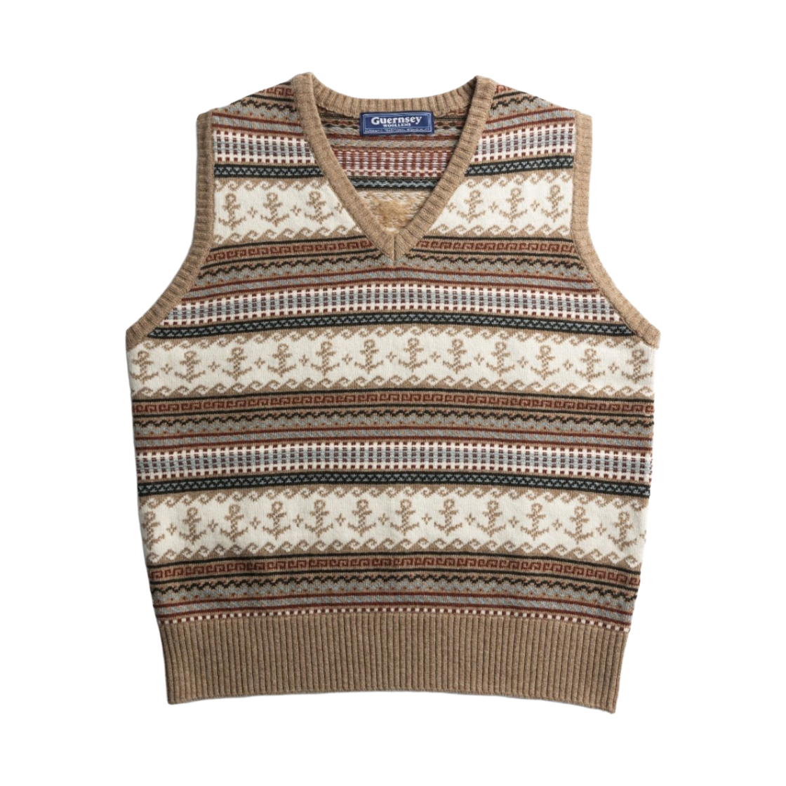 - Guernsey Woollens Merino Wool Fairisle Knit Vest Brown
