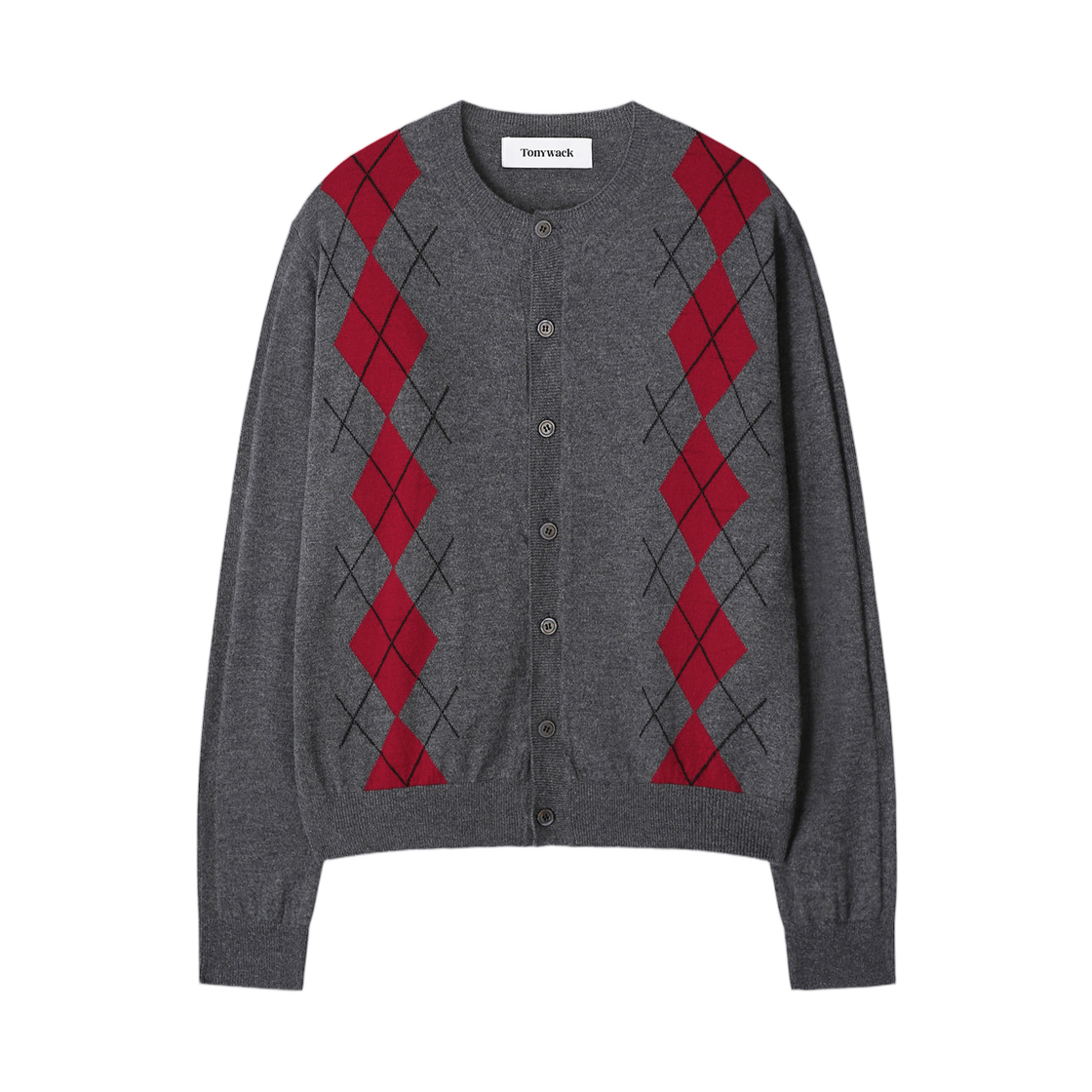 토니웩 메리노 울 아가일 가디건 그레이 레드(Tonywack Merino Wool Argyle Cardigan Grey Red)