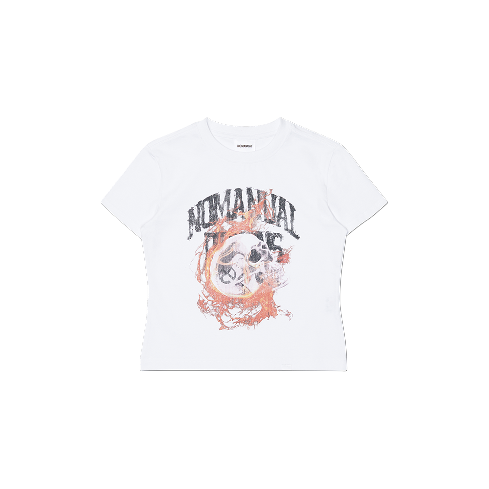 (W) 노매뉴얼 블레이징 스컬 티셔츠 화이트((W) NOMANUAL Blazing Skull T-shirt White) - 1