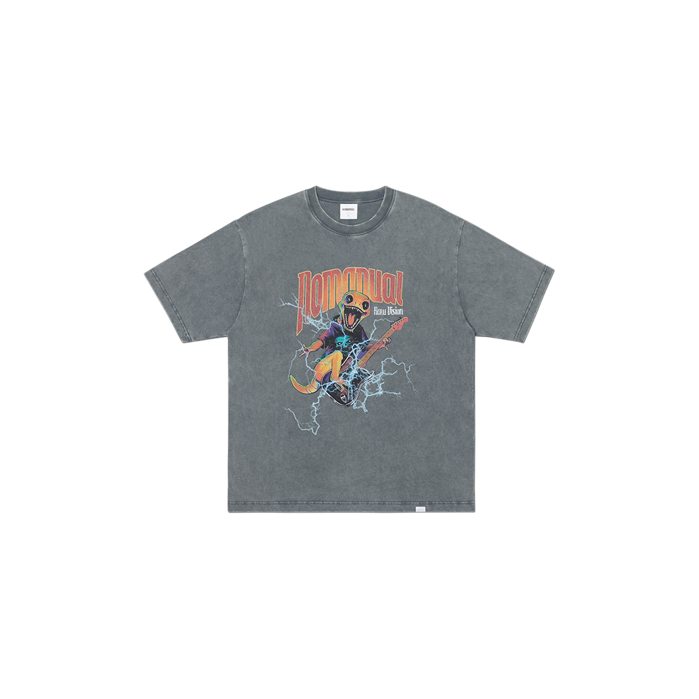 노매뉴얼 헤비 메탈 게코 티셔츠 워시드 차콜(NOMANUAL Heavy Metal Gecko T-Shirt Washed Charcoal) - 1