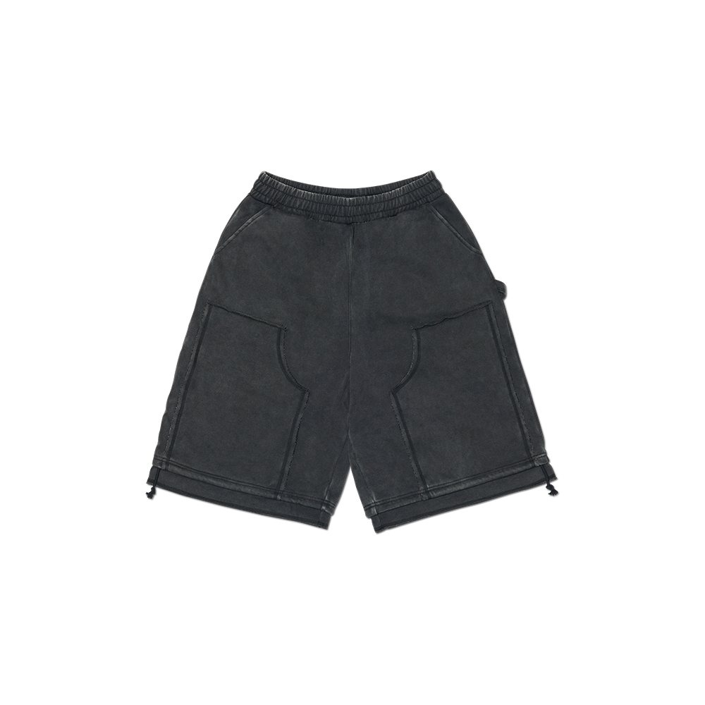 노매뉴얼 더블 니 스웻 쇼츠 워시드 블랙(NOMANUAL Double Knee Sweat Shorts Washed Black) - 1