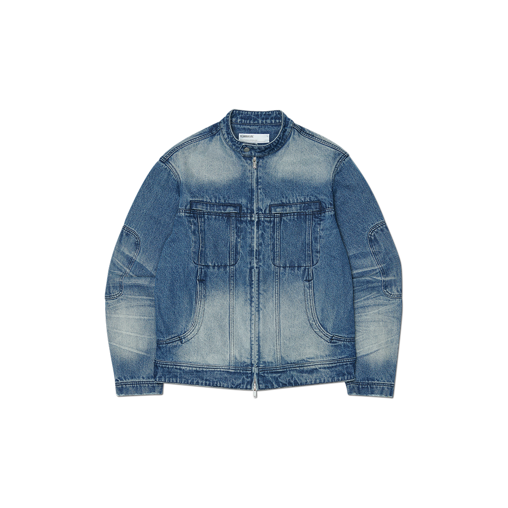 NMSS62JK07WBL NOMANUAL Washed Denim Rider Jacket Washed Blue