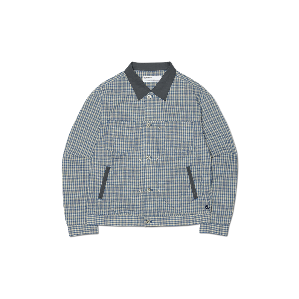 NMSS62JK02WBL NOMANUAL Check Trucker Jacket Washed Blue
