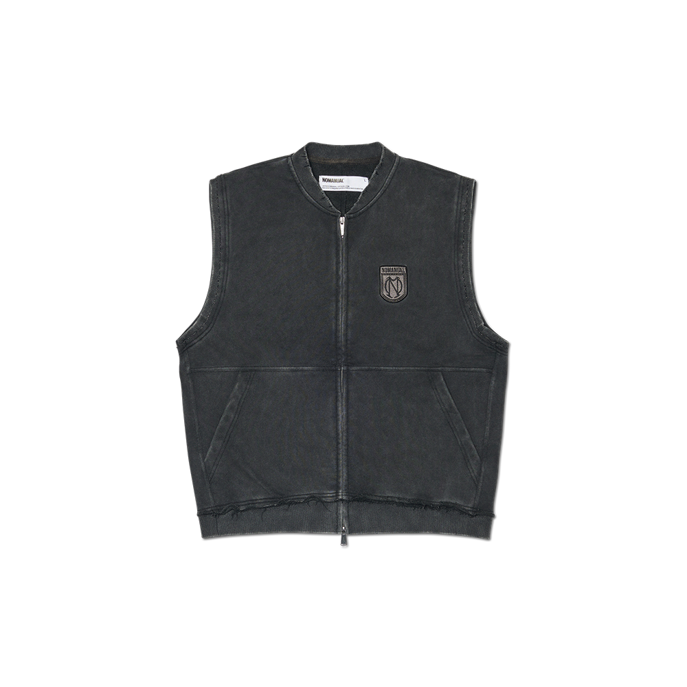 노매뉴얼 엠블렘 스웻 베스트 워시드 블랙(NOMANUAL Emblem Sweat Vest Washed Black)