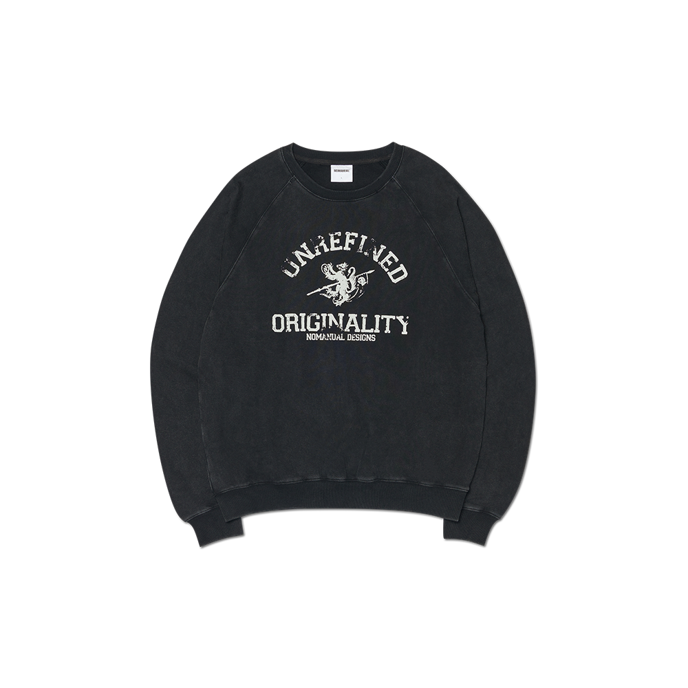 NMSS62SW01WBK NOMANUAL Unrefined Emblem Raglan Sweatshirt Washed Black
