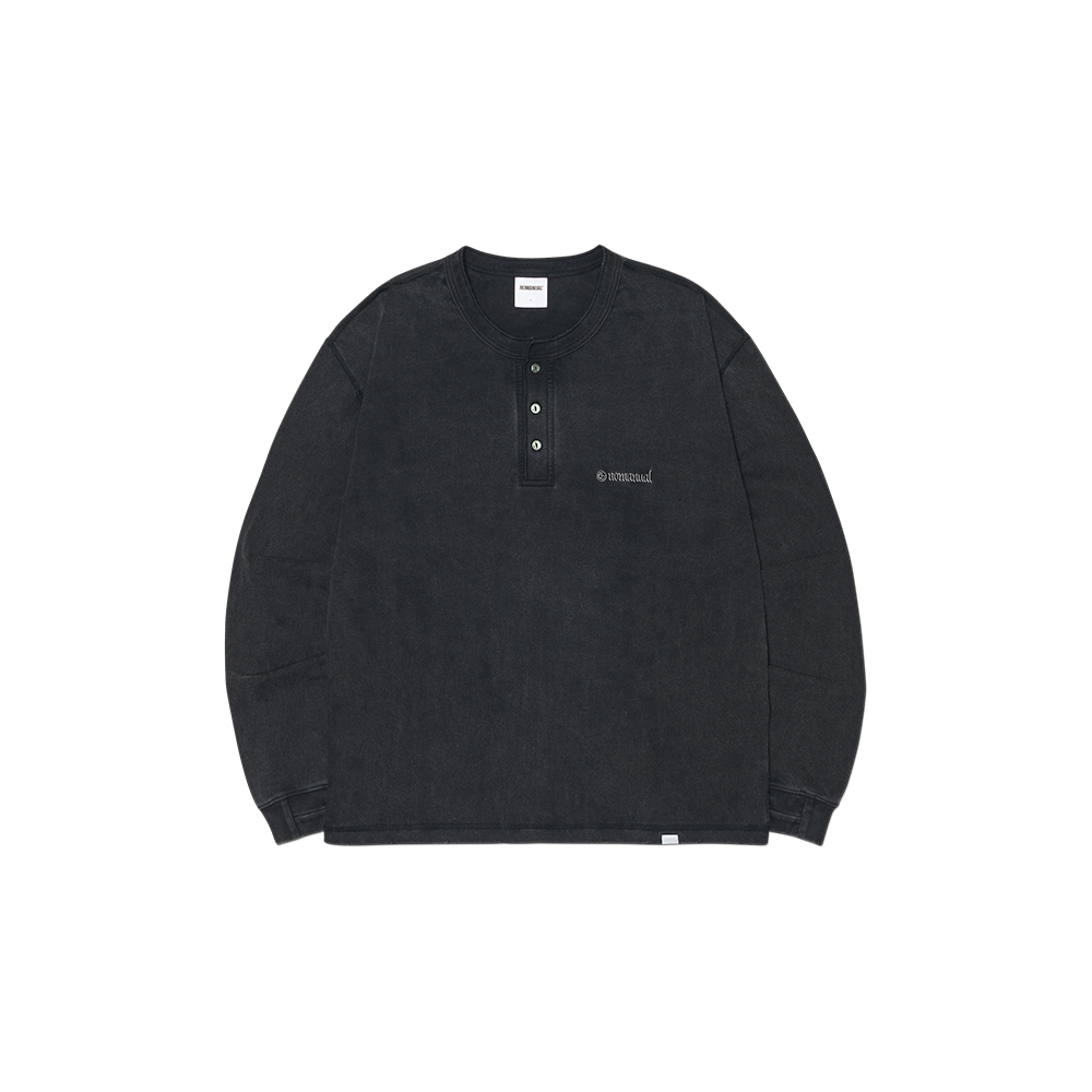 NMSS62LS08WBK NOMANUAL Damaged Henley Neck Shirt Washed Black