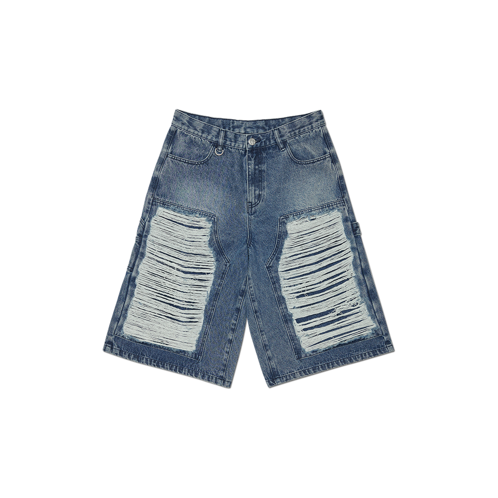 [KREAM 단독] 노매뉴얼 디스트로이드 버뮤다 팬츠 워시드 네이비([KREAM 단독] NOMANUAL Destroyed Bermuda Pants Washed Navy)