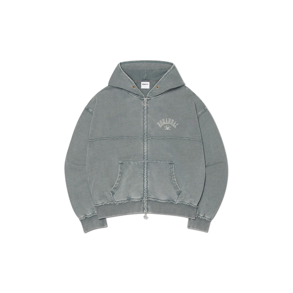 NMSS62HD01WGY NOMANUAL Raw Edge Hooded Zip-Up Washed Gray
