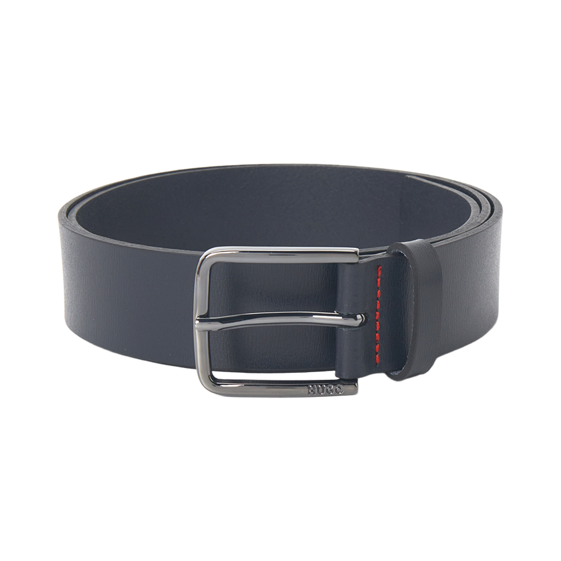 50491997-410 Hugo Boss Grained Leather Belt with Logo Buckle Navy