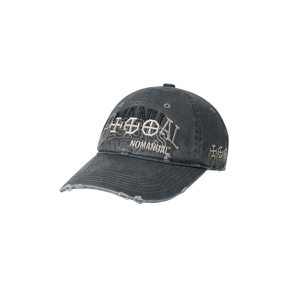 노매뉴얼 레이어드 그래픽 볼캡 워시드 차콜(NOMANUAL Layered Graphic Ball Cap Washed Charcoal)