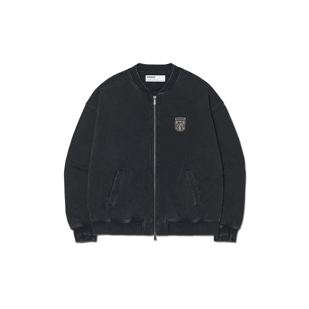 노매뉴얼 엠블렘 스웻 집업 워시드 블랙(NOMANUAL Emblem Sweat Zip-Up Washed Black)