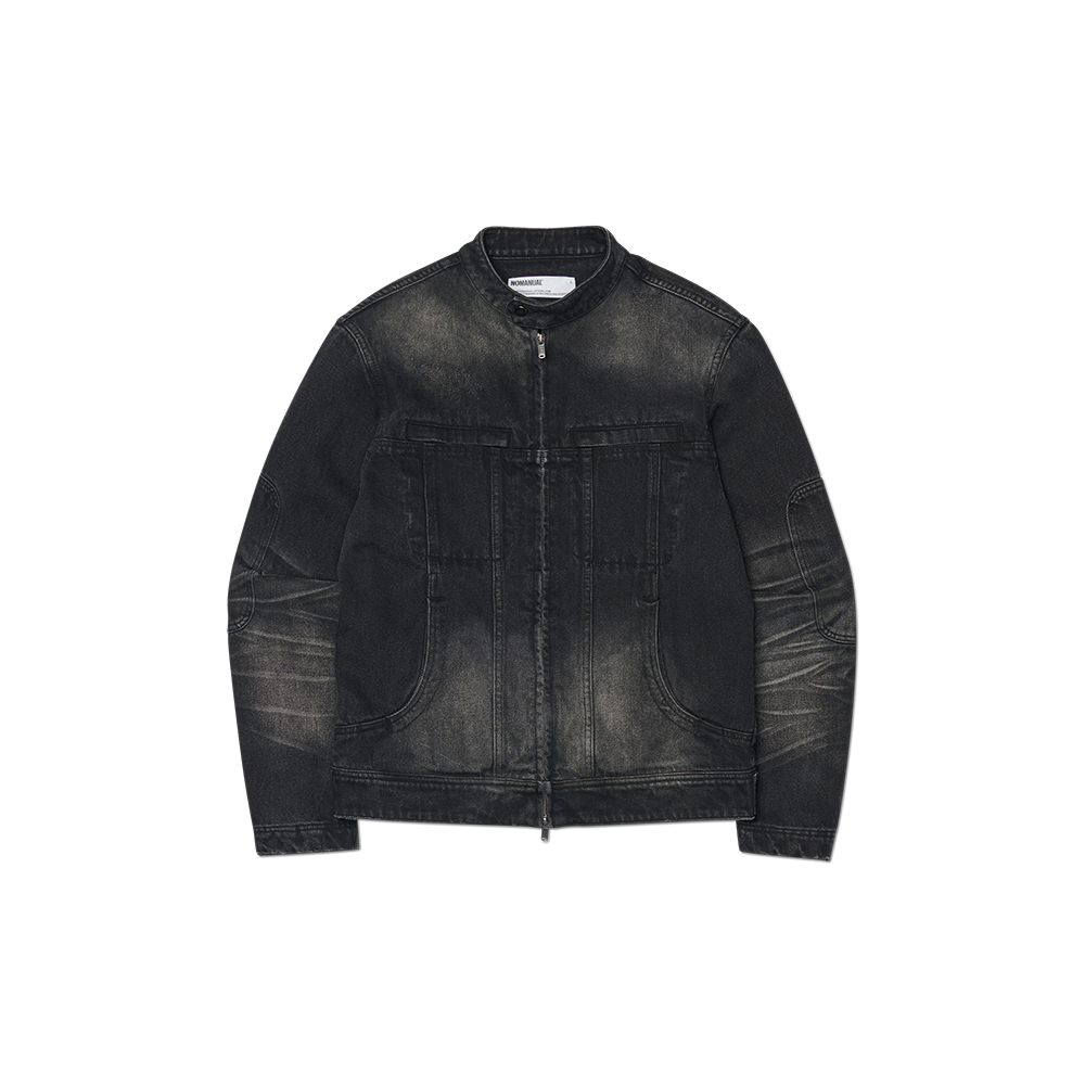 NMSS62JK07WBK NOMANUAL Washed Denim Rider Jacket Washed Black