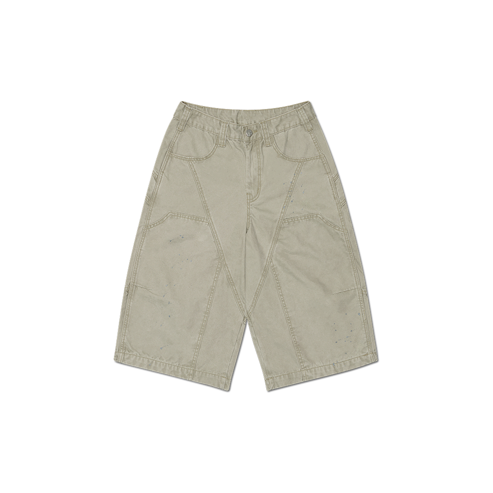 노매뉴얼 페인티드 더블니 쇼츠 워시드 베이지(NOMANUAL Painted Double Knee Shorts Washed Beige) - 1