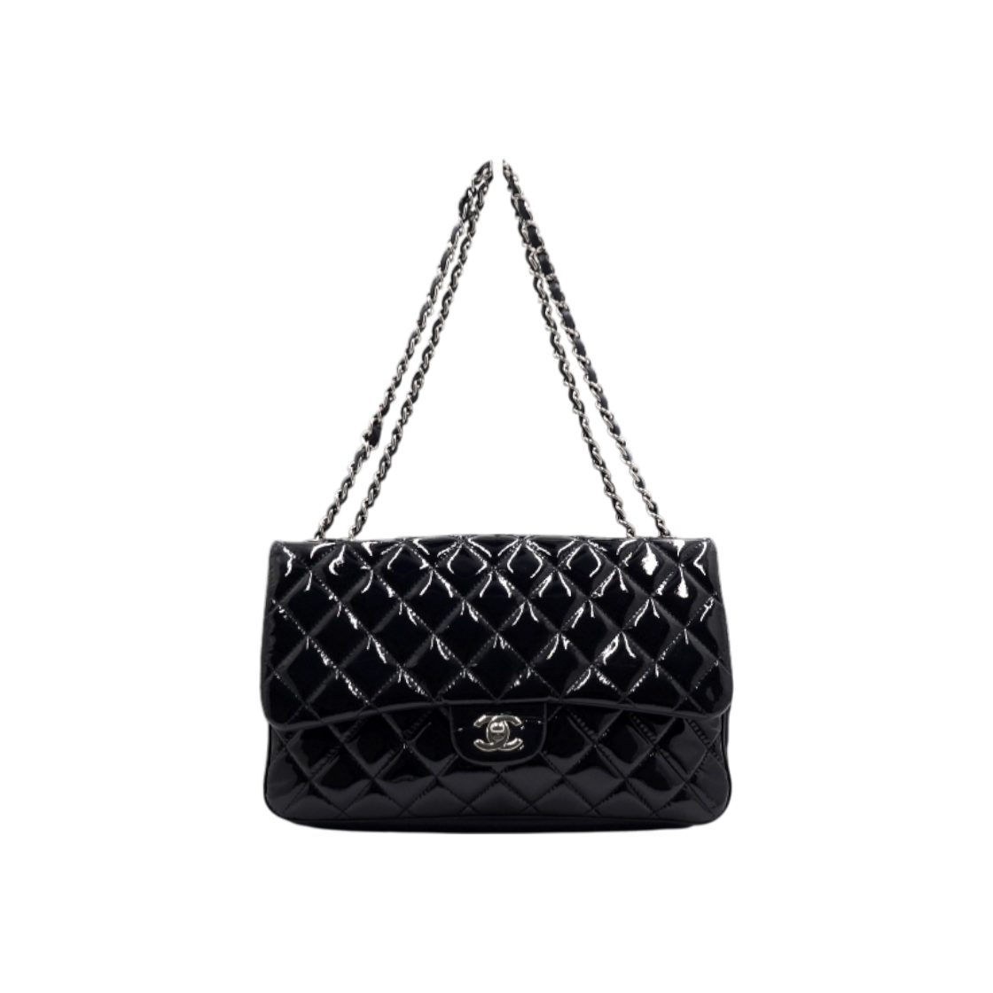 IT6RLIDDC5EV Chanel Dark Navy Patent Classic Accordion One-Flap Silver Chain Shoulder Bag