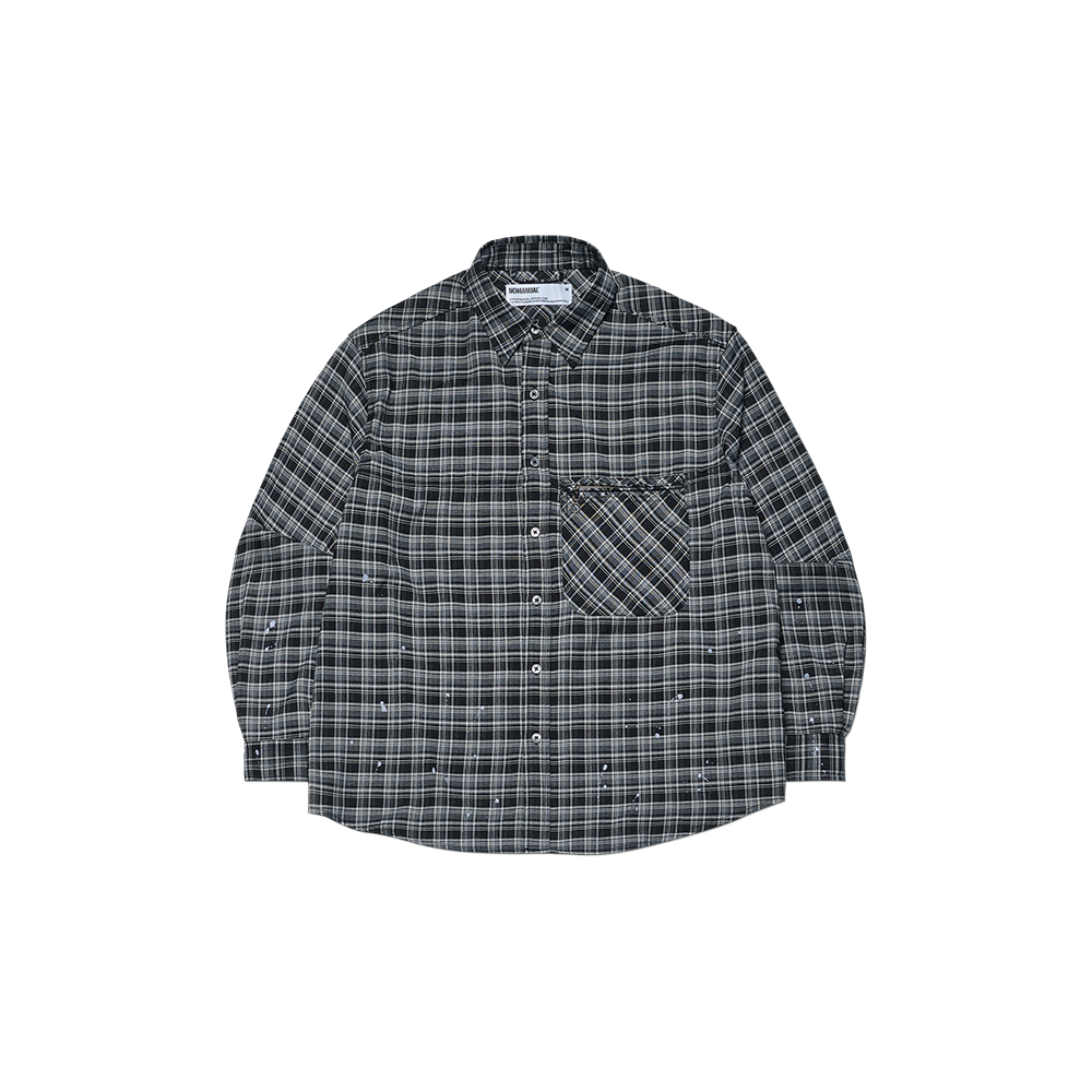 NMSS62SH04BLK NOMANUAL Painted Plaid Shirt Black
