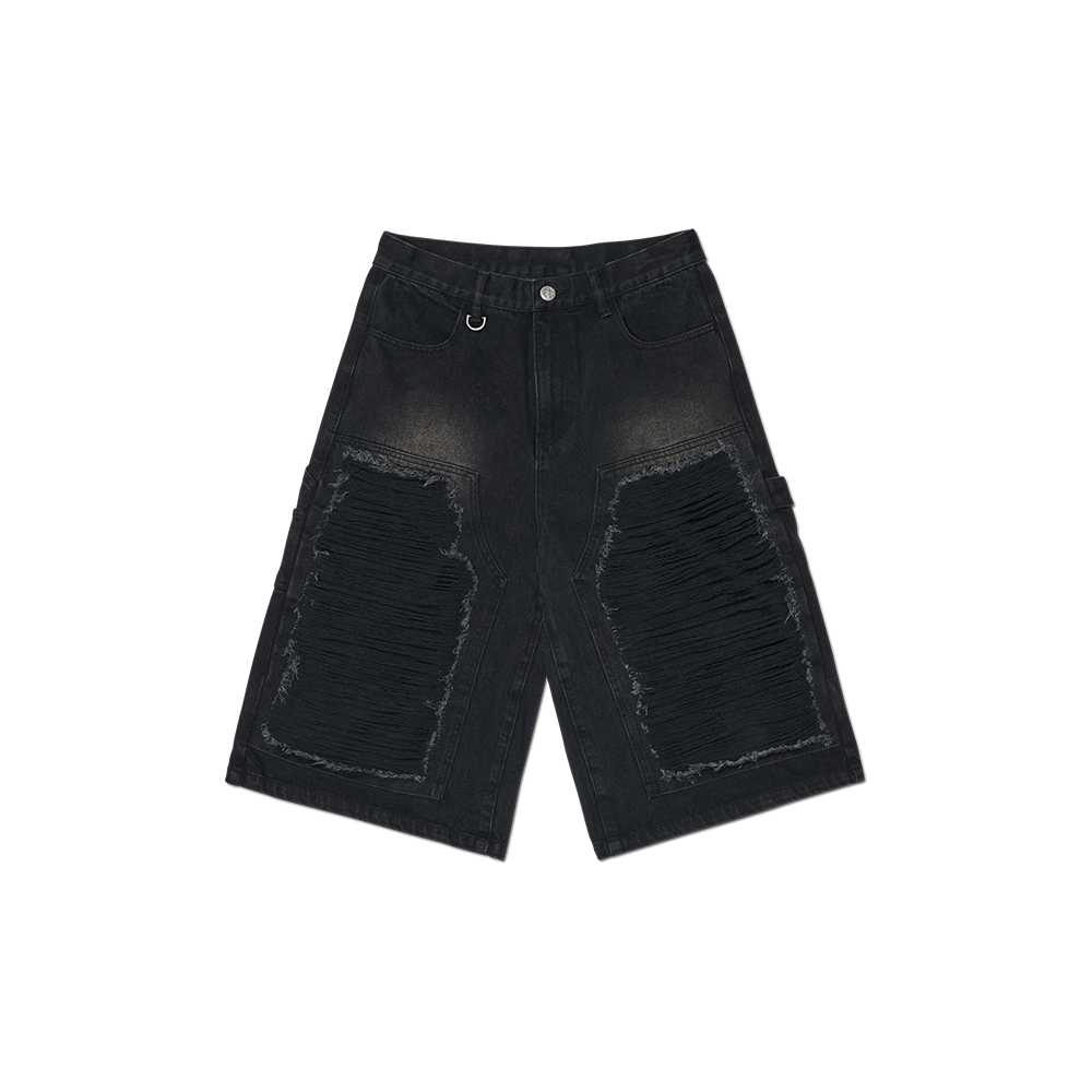 [KREAM 단독] 노매뉴얼 디스트로이드 버뮤다 팬츠 워시드 블랙([KREAM 단독] NOMANUAL Destroyed Bermuda Pants Washed Black) - 1