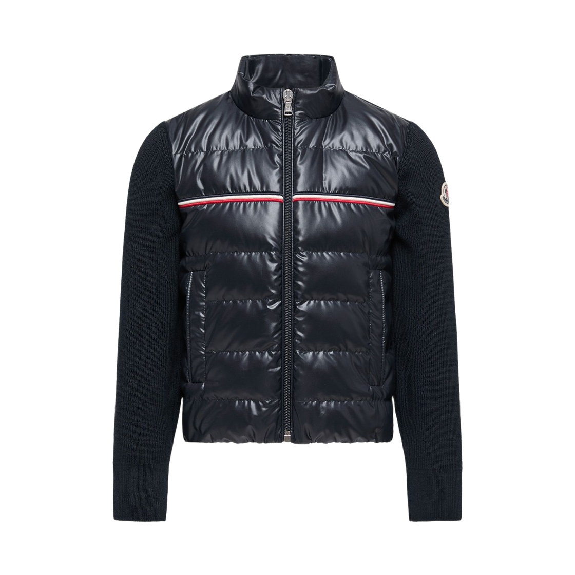 (키즈) 몽클레르 3 컬러 패딩 코튼 집업 가디건 네이비 블루 - 26SS((Kids) Moncler 3 Color Padded Cotton Zip Up Cardigan Navy Blue - 26SS) - 1