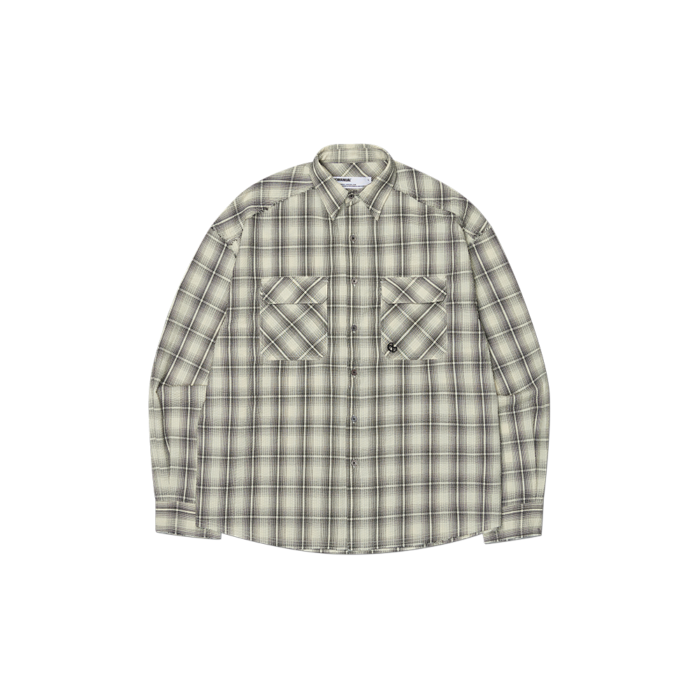 NMSS62SH05IVO NOMANUAL Rough Seersucker Check Shirts Ivory