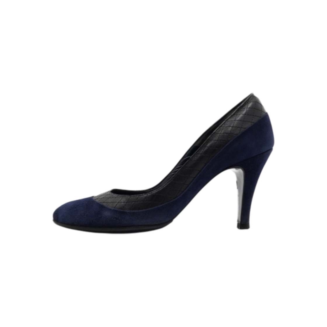 샤넬 G24718 네이비 스웨이드 퀼팅 블랙 레더 여성 펌프스 구두aa60922(Chanel G24718 Navy Suede Quilted Black Leather Women's Pumps) - 1