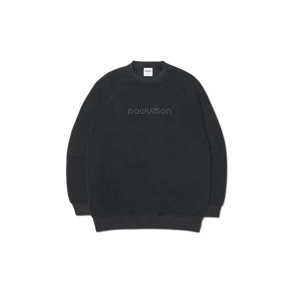 NMSS62LS09WCH NOMANUAL Dot Matrix Text Waffle Long Sleeve Tee Washed Charcoal