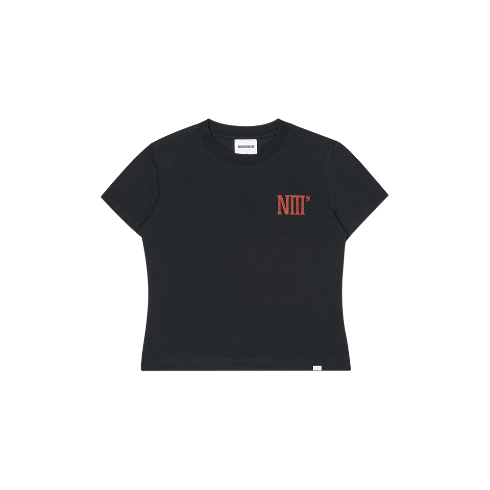 (W) 노매뉴얼 투 페이스 로고 티셔츠 블랙((W) NOMANUAL Two Face Logo T-shirt Black) - 1