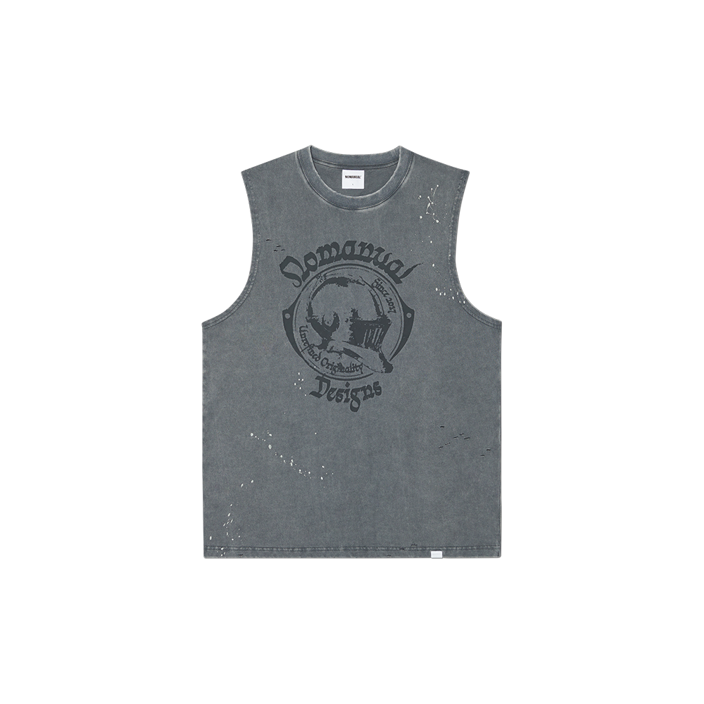 노매뉴얼 조우스트 워시드 슬리브리스 티 워시드 그레이(NOMANUAL Joust Washed Sleeveless Tee Washed Gray)