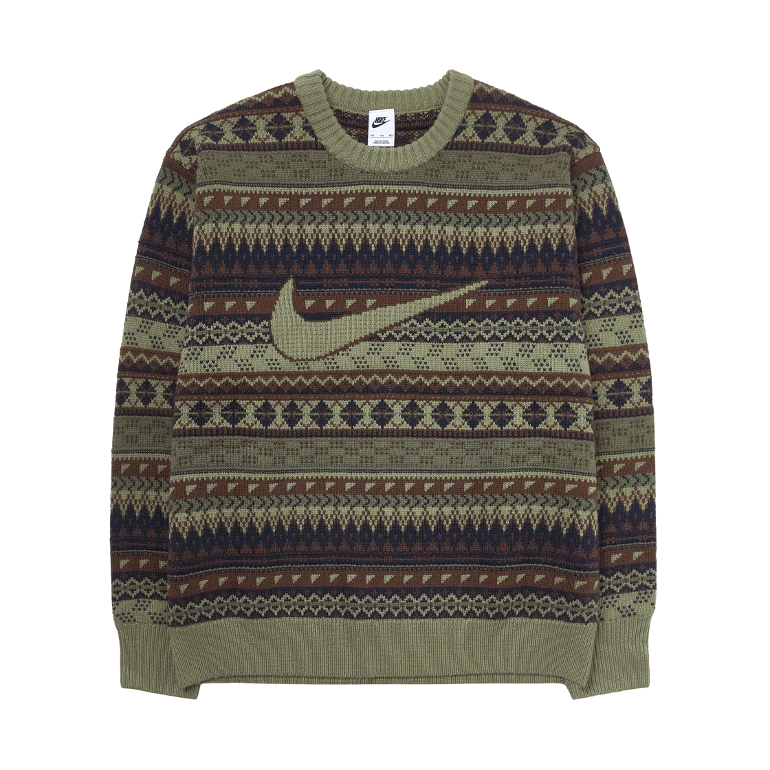 나이키 라이프 페어 아일 스우시 스웨터 뉴트럴 올리브 - 아시아(Nike Life Fair Isle Swoosh Sweater Neutral Olive - Asia)