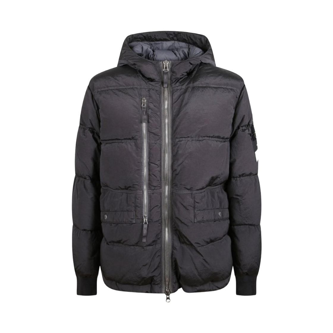 K2S1541000-88S0019-V0062 Stone Island 4100088 Nylon Metal in Econyl Hooded Down Parka with Anti Drop and Zip Pockets Lead Grey - 25FW