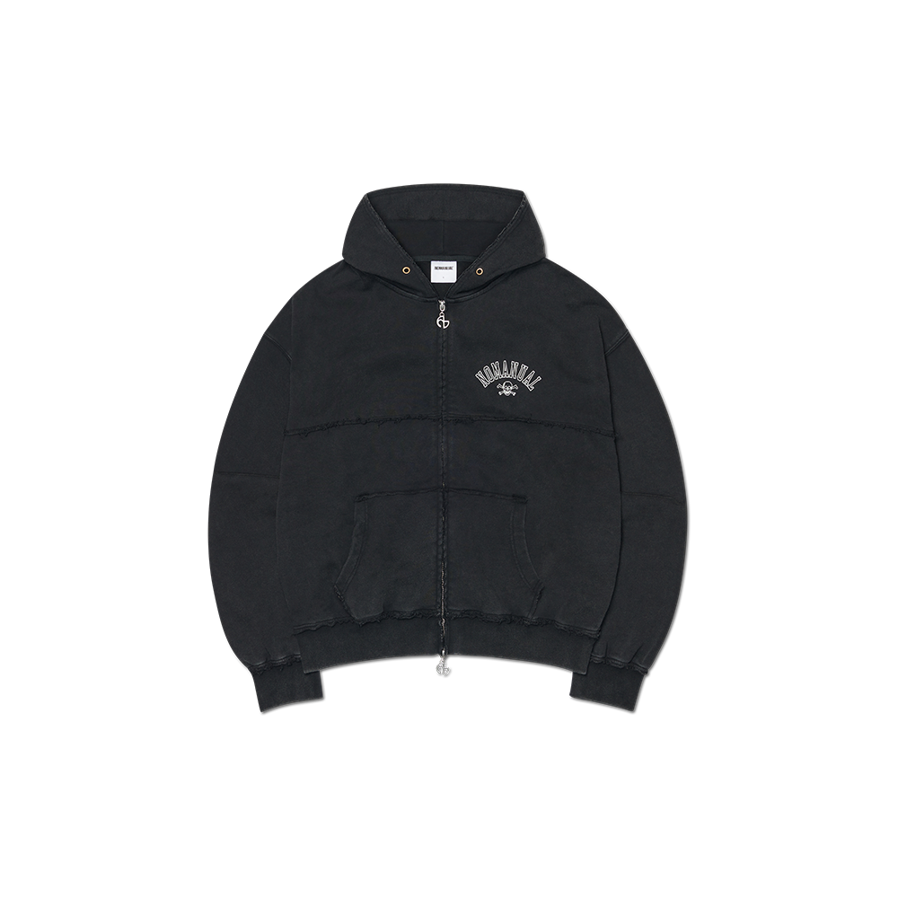 NMSS62HD01WBK NOMANUAL Raw Edge Hooded Zip-Up Washed Black