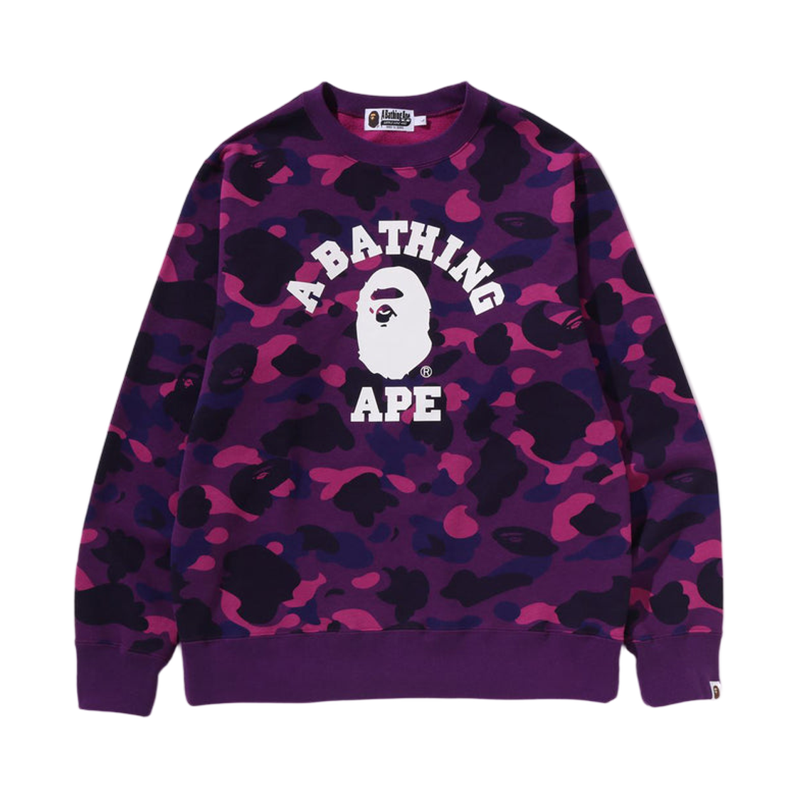 베이프 컬러 카모 컬리지 크루넥 스웨트셔츠 퍼플