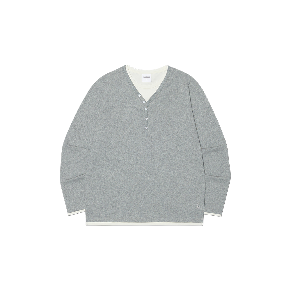 NMSS62LS10GRY NOMANUAL Layered Henley Neck Long Sleeve Tee Gray
