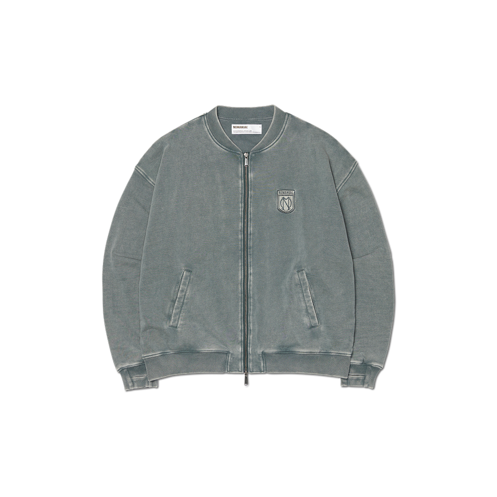 노매뉴얼 엠블렘 스웻 집업 워시드 그레이(NOMANUAL Emblem Sweat Zip-Up Washed Gray)