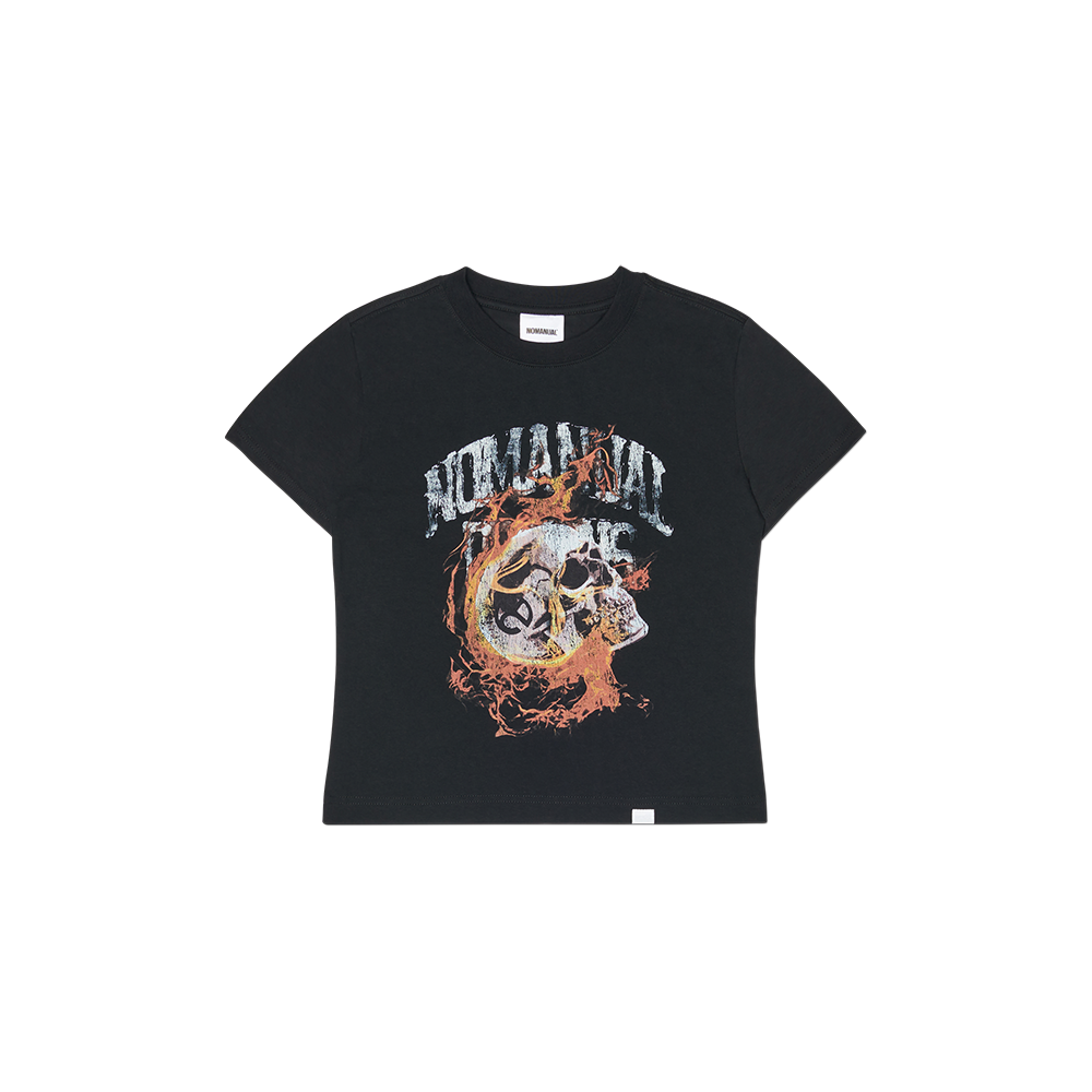 (W) 노매뉴얼 블레이징 스컬 티셔츠 블랙((W) NOMANUAL Blazing Skull T-shirt Black) - 1