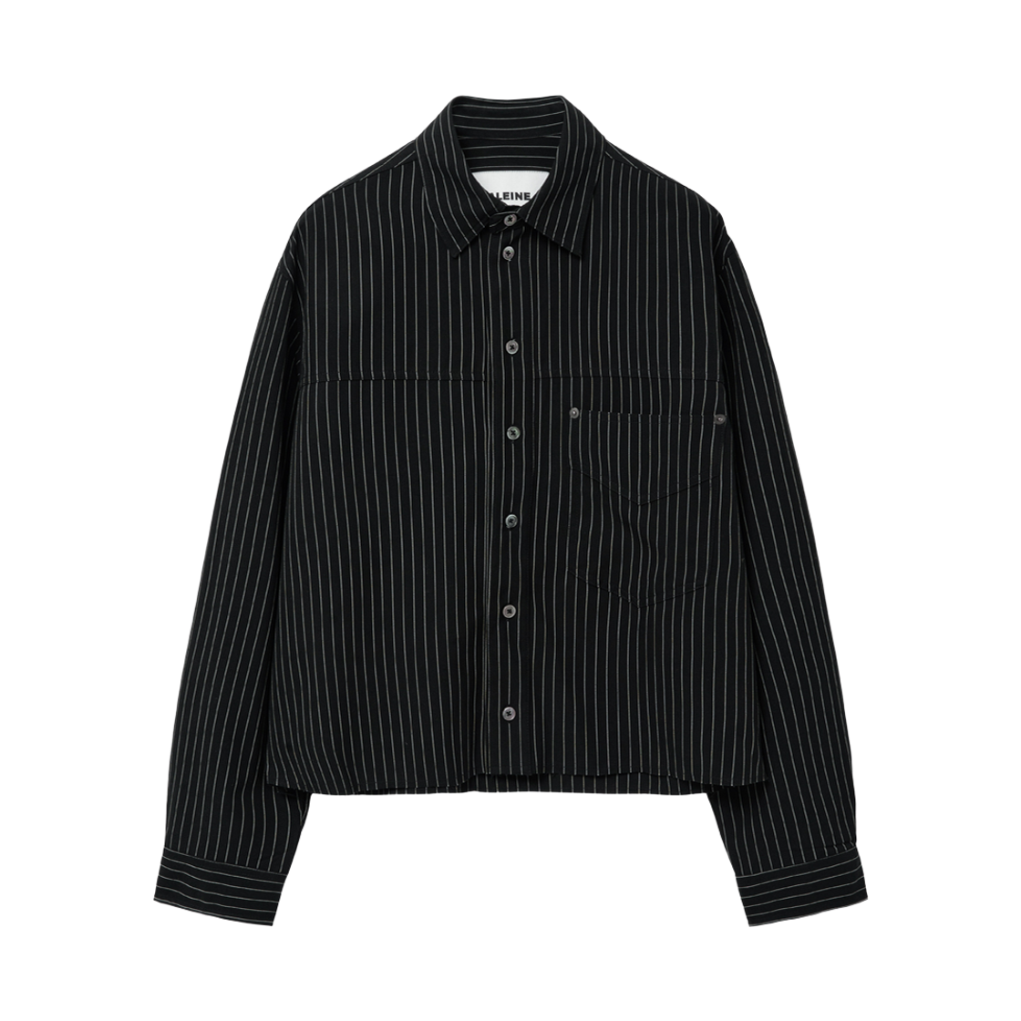 알렌느 컷오프 크롭 스트라이프 셔츠 블랙(Haleine Cut-Off Cropped Stripe Shirt Black (XT112))