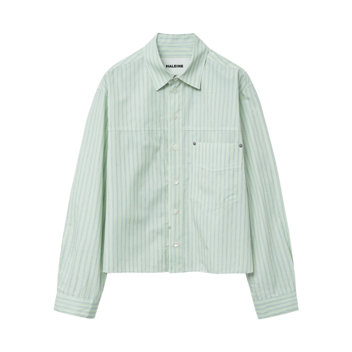알렌느 컷오프 크롭 스트라이프 셔츠 민트(Haleine Cut-Off Cropped Stripe Shirt Mint (XT114))