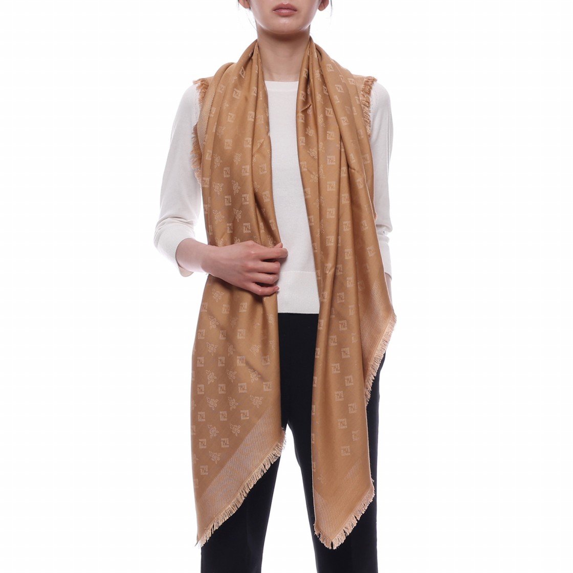 [25% 쿠폰] (W) 펜디 FF 울 숄 브라운([25% 쿠폰] (W) Fendi FF Wool Shawl Brown) - 3