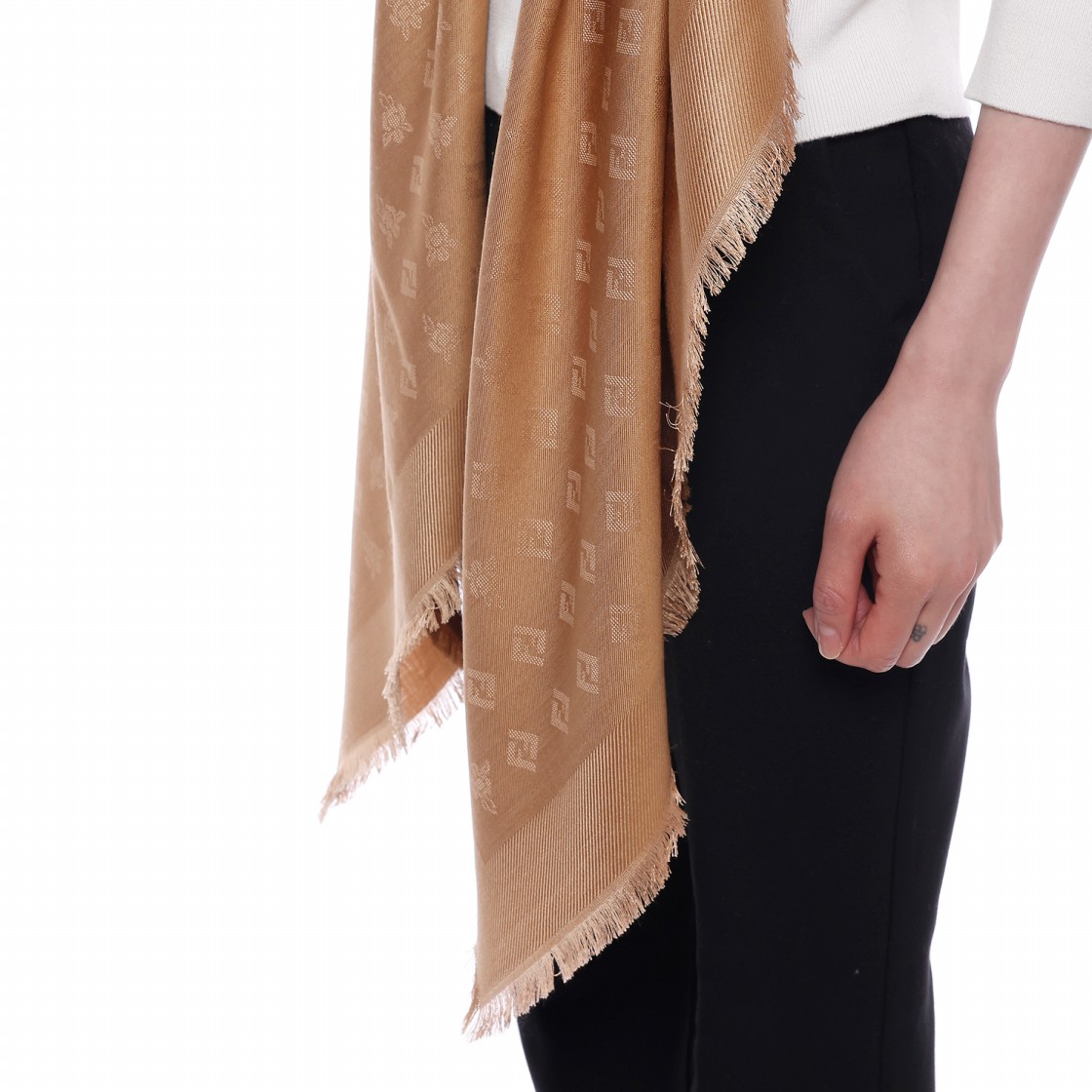 [25% 쿠폰] (W) 펜디 FF 울 숄 브라운([25% 쿠폰] (W) Fendi FF Wool Shawl Brown) - 5