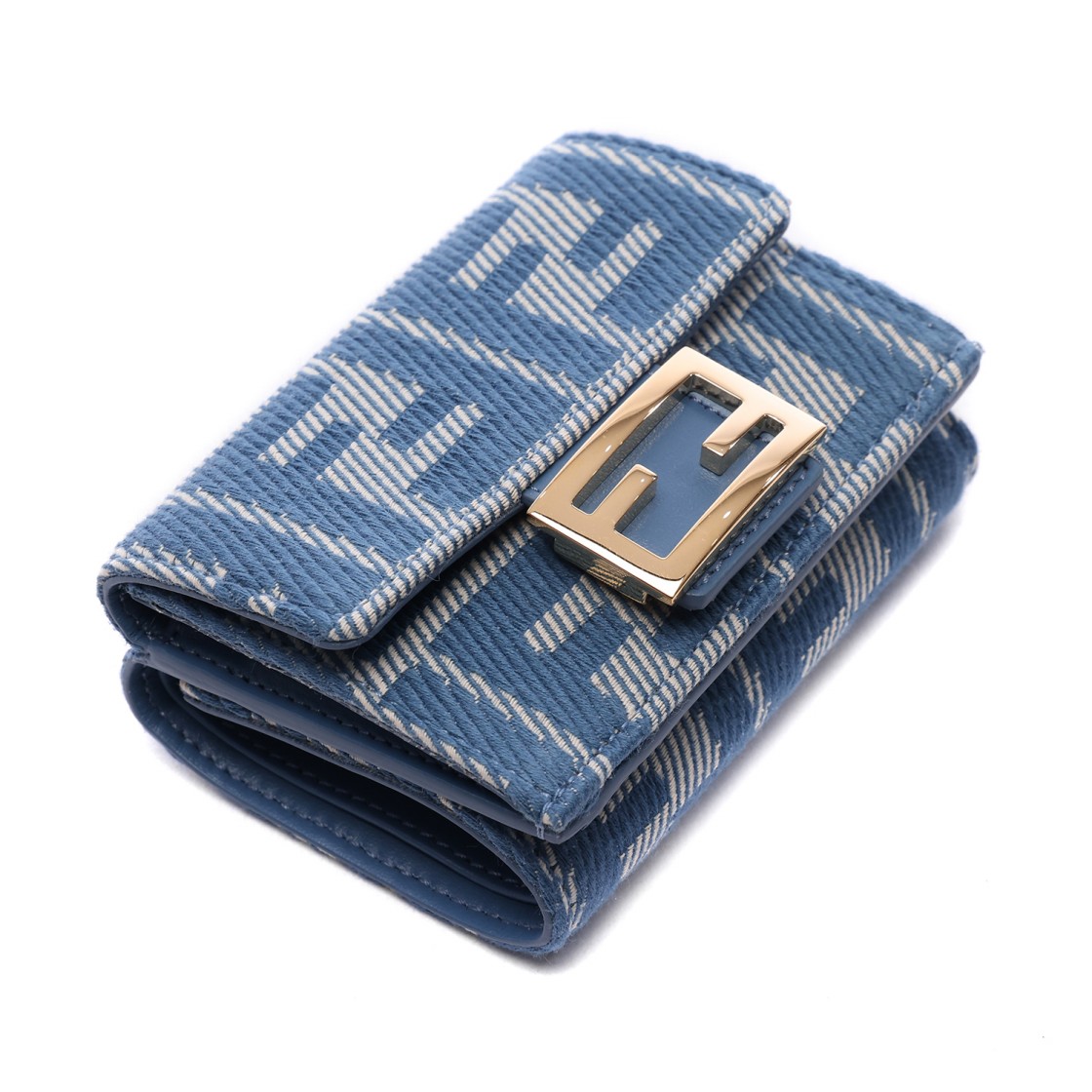 [25% 쿠폰] 펜디 바게트 마이크로 트라이폴드 FF 자카드 데님 월렛 블루([25% 쿠폰] Fendi Baguette Micro Trifold FF Jacquard Denim Wallet Blue) - 5