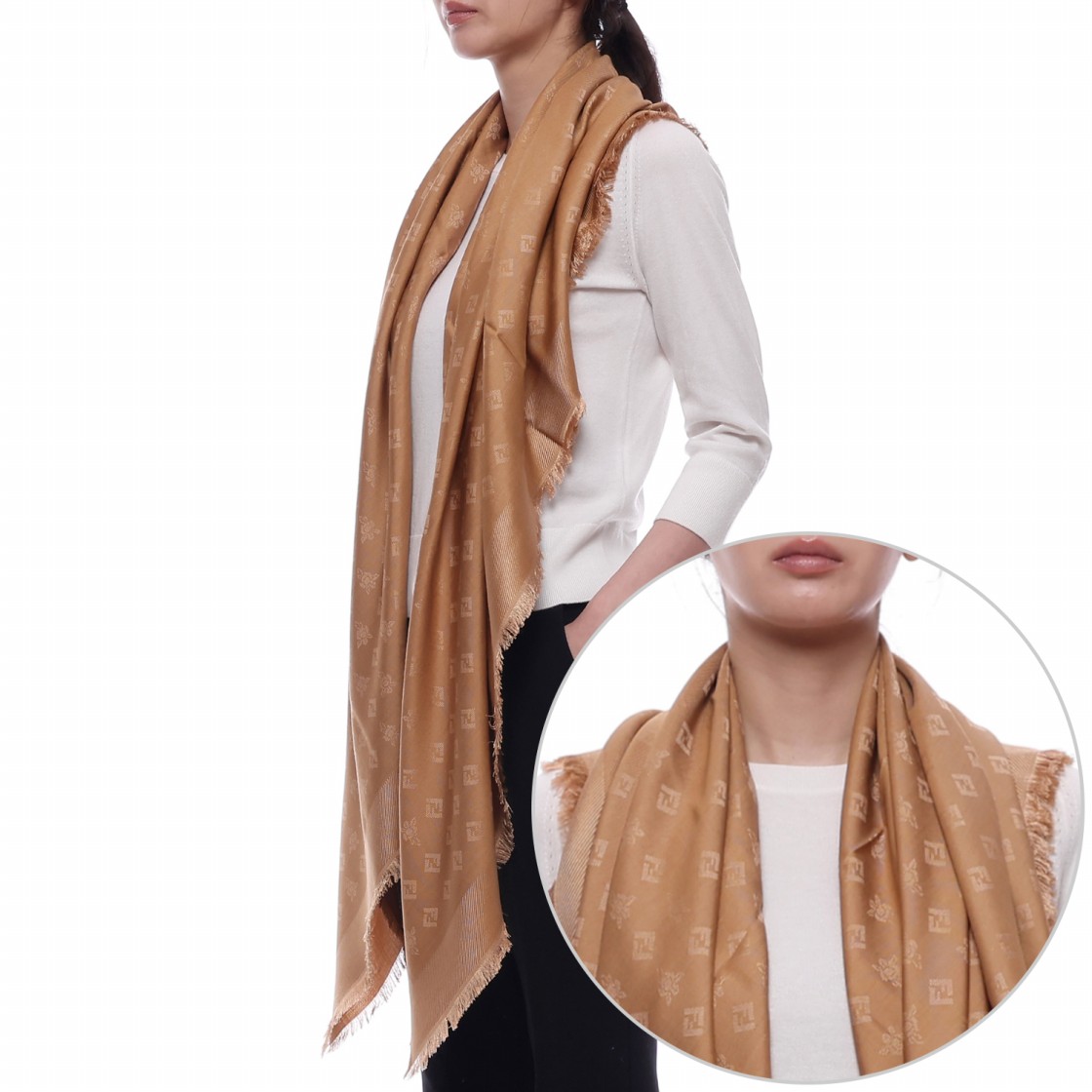 [25% 쿠폰] (W) 펜디 FF 울 숄 브라운([25% 쿠폰] (W) Fendi FF Wool Shawl Brown) - 2