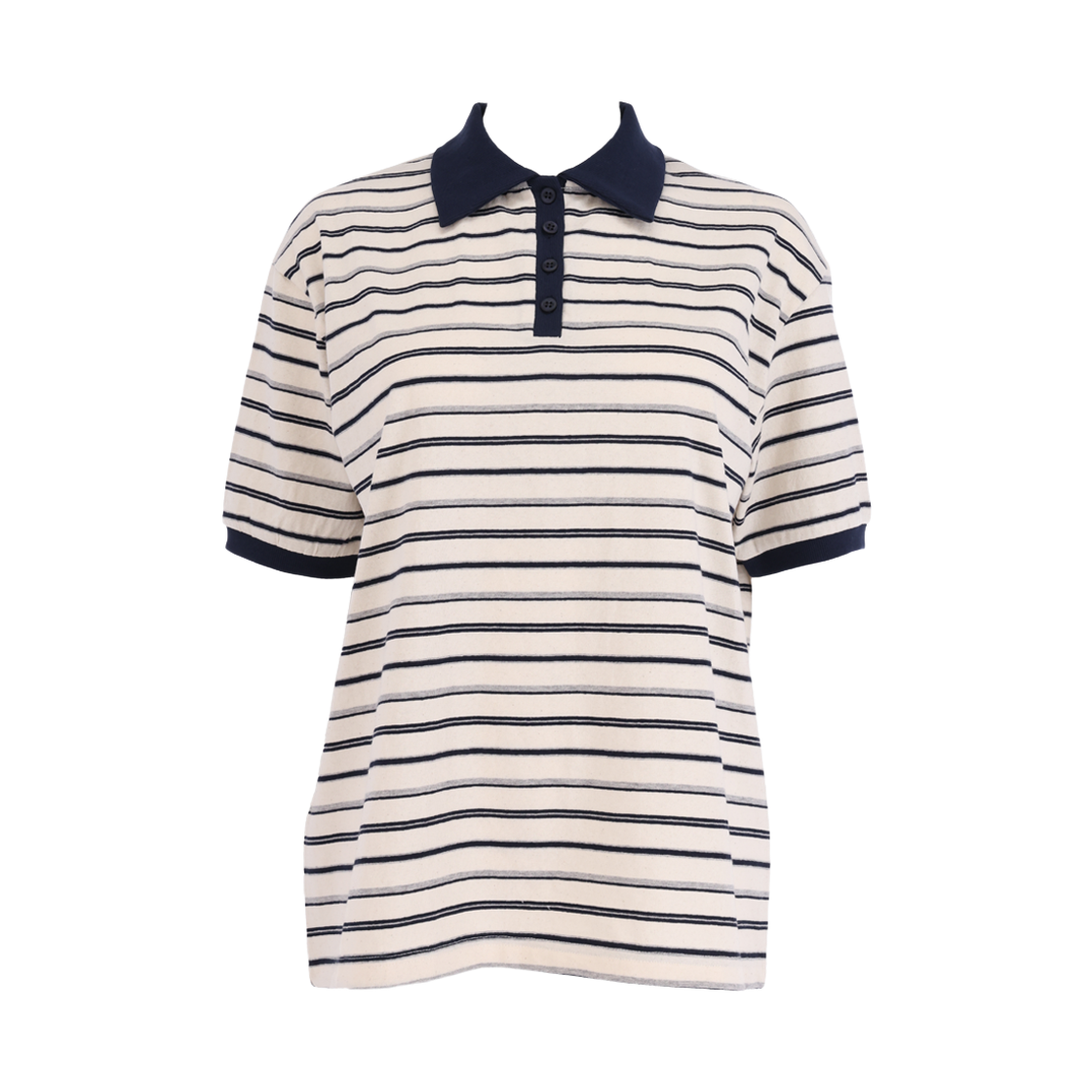 사유 스트라이프 비스킷 칼라 반팔 티 아이보리(sayuu Striped Biscuit Collar T-shirt Ivory) - 1