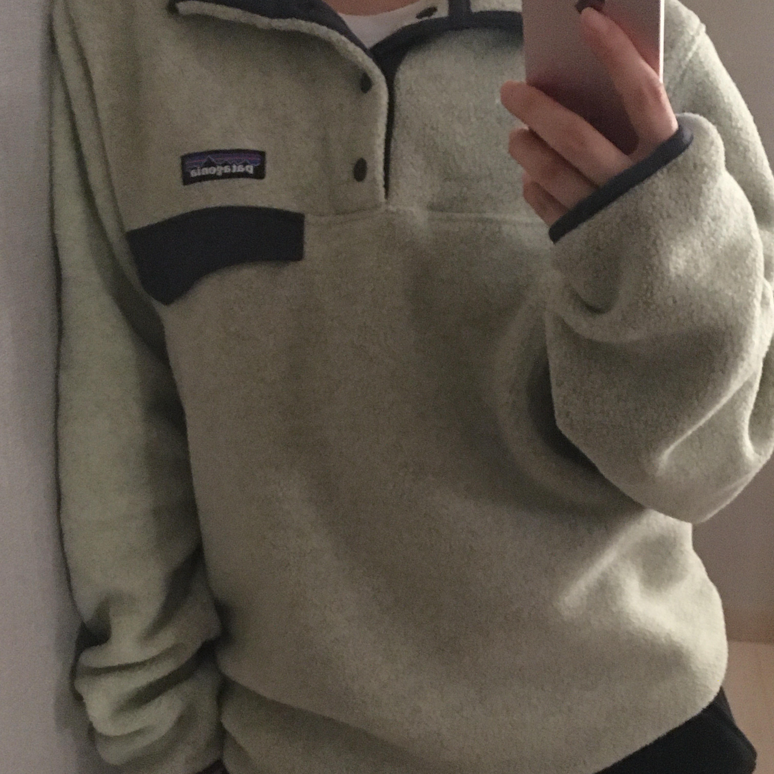 Patagonia Lightweight Synchilla Snap-T Fleece Pullover Oatmeal Heather/Smolder Blue/New Navy 착용 스타일 - 2