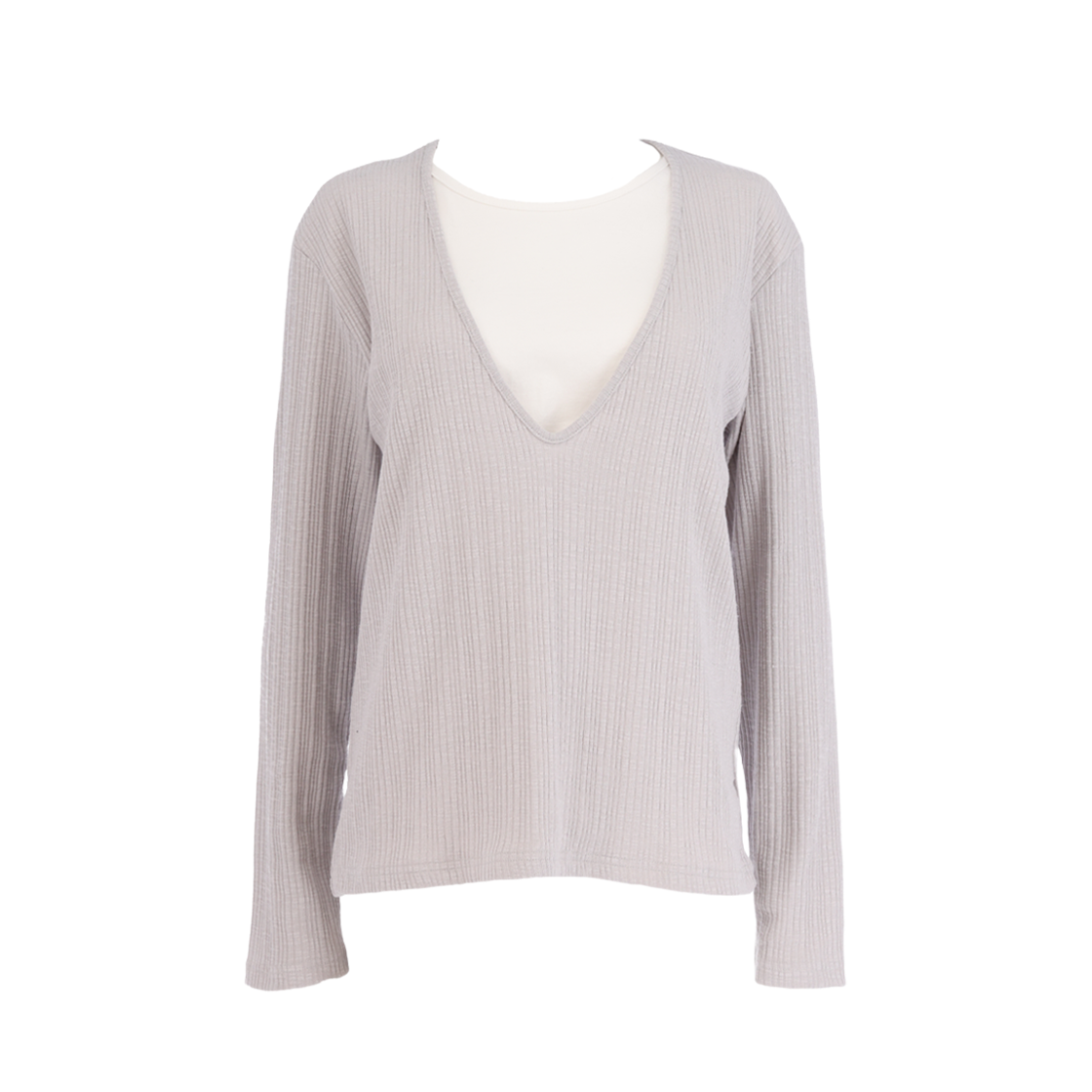 사유 딥 브이넥 레이어드 골지 티셔츠 더스티 라벤더(sayuu Deep V-neck Layered Ribbed T-shirt Dusty Lavender)