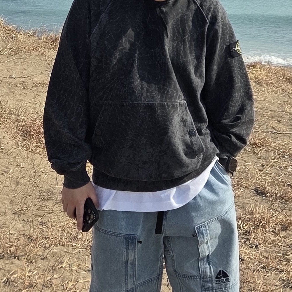 Supreme x Stone Island Hooded Sweatshirt Black - 23FW 착용 스타일
