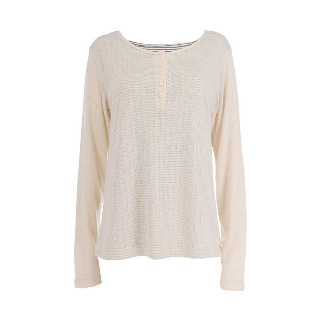 사유 소프트 레이어드 헨리넥 티셔츠 크림(sayuu Soft Layered Henley Neck T-shirt Cream) - 1